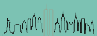Silhouette dessinée à main levée de la ville de New York avec les tours jumelles